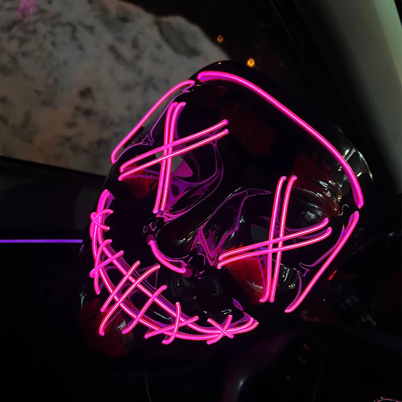 11,50 euros !!! Masque LED Néon Sans Fil Brille dans le Noir Masque Lumineux Stylé Soirées, Discothèque, Insta , Tiktok Horreur Cosplay Masque Stylé pour Halloween Prank ( plusieurs Couleurs dispo )