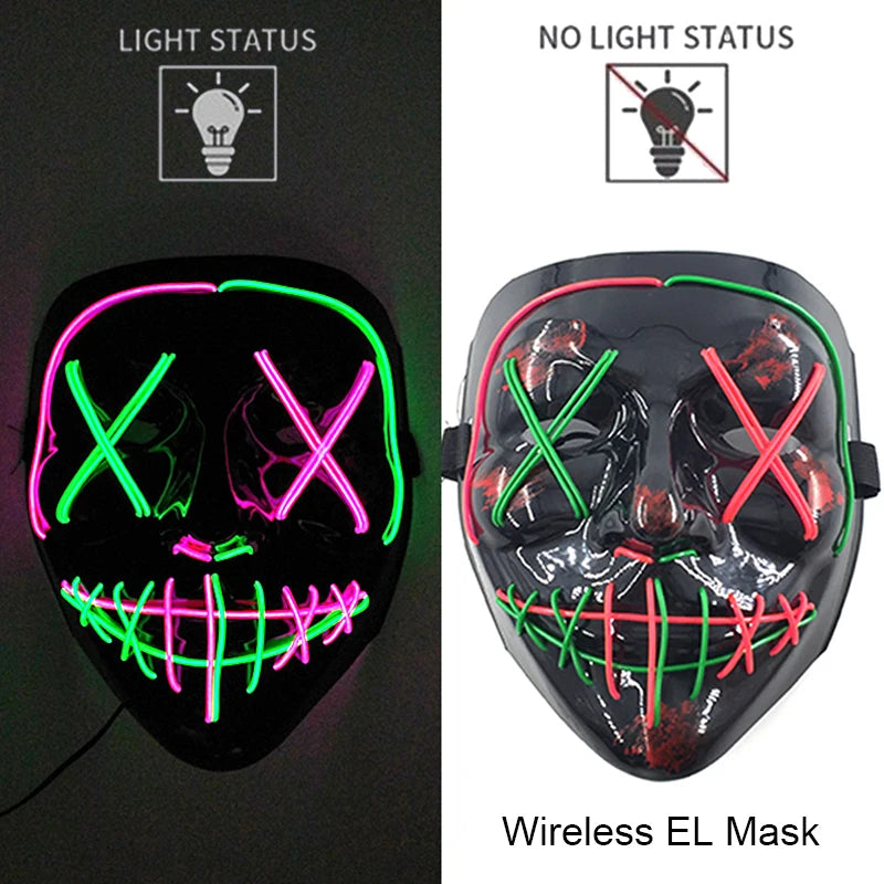 11,50 euros !!! Masque LED Néon Sans Fil Brille dans le Noir Masque Lumineux Stylé Soirées, Discothèque, Insta , Tiktok Horreur Cosplay Masque Stylé pour Halloween Prank ( plusieurs Couleurs dispo )