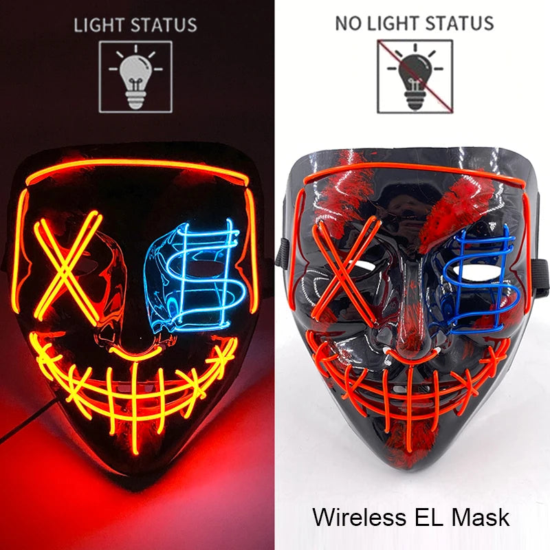 11,50 euros !!! Masque LED Néon Sans Fil Brille dans le Noir Masque Lumineux Stylé Soirées, Discothèque, Insta , Tiktok Horreur Cosplay Masque Stylé pour Halloween Prank ( plusieurs Couleurs dispo )
