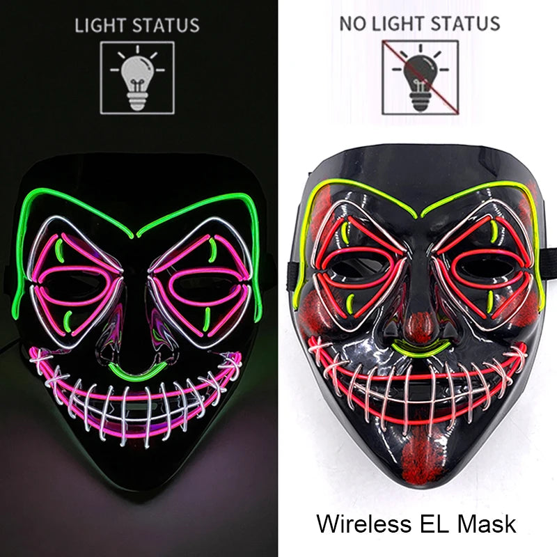 11,50 euros !!! Masque LED Néon Sans Fil Brille dans le Noir Masque Lumineux Stylé Soirées, Discothèque, Insta , Tiktok Horreur Cosplay Masque Stylé pour Halloween Prank ( plusieurs Couleurs dispo )