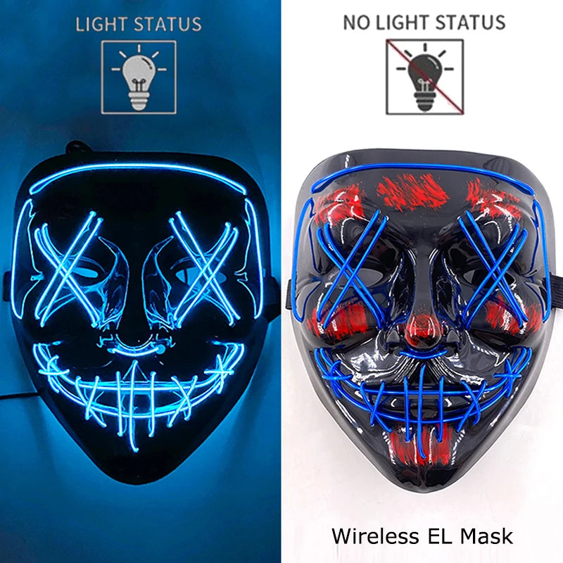 11,50 euros !!! Masque LED Néon Sans Fil Brille dans le Noir Masque Lumineux Stylé Soirées, Discothèque, Insta , Tiktok Horreur Cosplay Masque Stylé pour Halloween Prank ( plusieurs Couleurs dispo )