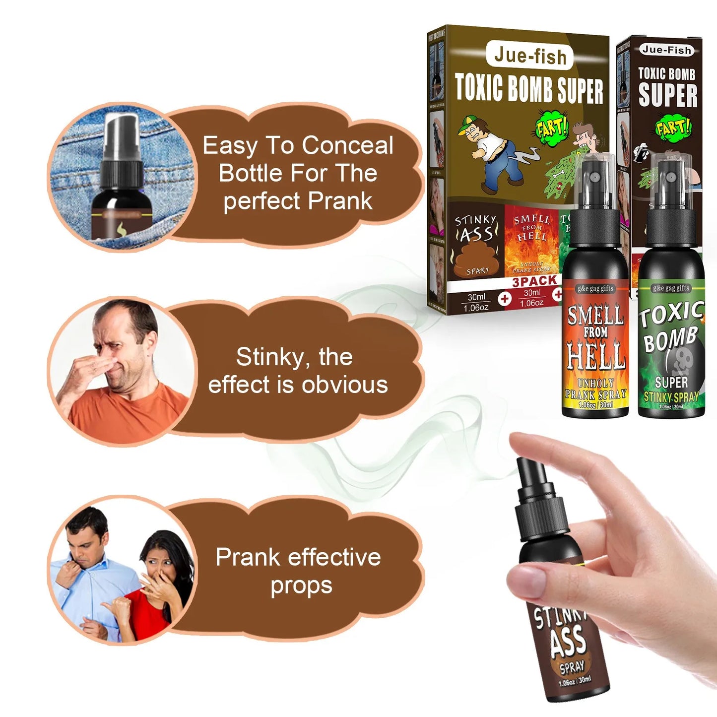 12 euros !!! Spray qui pue très fort la merde de 30ml pour des Prank de malade ! Blagues et farces bien sales ( 3 odeurs disponibles )