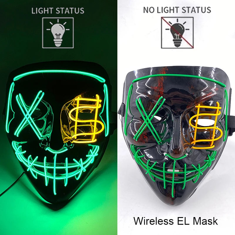 11,50 euros !!! Masque LED Néon Sans Fil Brille dans le Noir Masque Lumineux Stylé Soirées, Discothèque, Insta , Tiktok Horreur Cosplay Masque Stylé pour Halloween Prank ( plusieurs Couleurs dispo )
