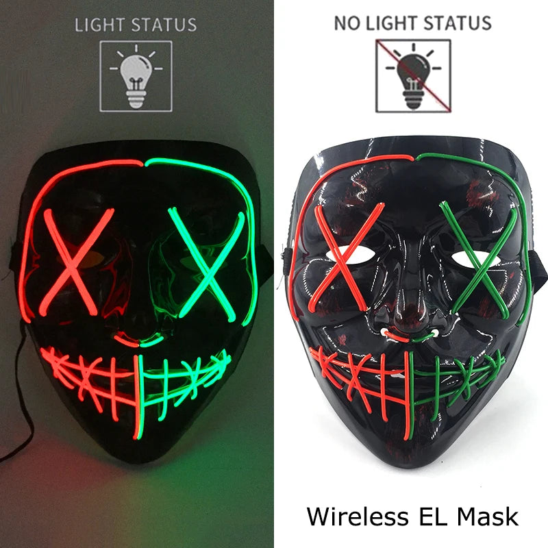 11,50 euros !!! Masque LED Néon Sans Fil Brille dans le Noir Masque Lumineux Stylé Soirées, Discothèque, Insta , Tiktok Horreur Cosplay Masque Stylé pour Halloween Prank ( plusieurs Couleurs dispo )