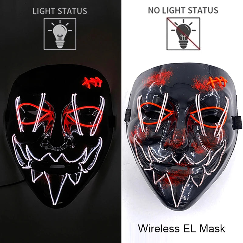 11,50 euros !!! Masque LED Néon Sans Fil Brille dans le Noir Masque Lumineux Stylé Soirées, Discothèque, Insta , Tiktok Horreur Cosplay Masque Stylé pour Halloween Prank ( plusieurs Couleurs dispo )