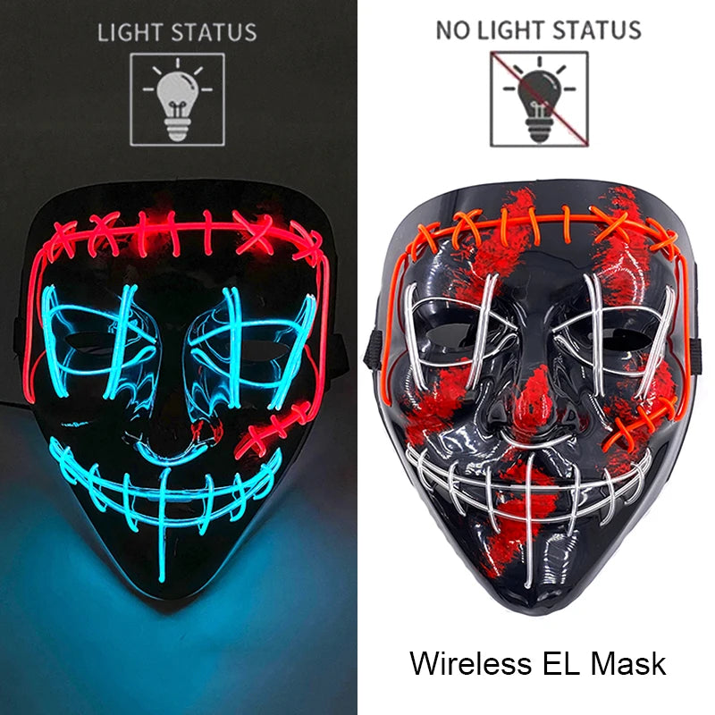11,50 euros !!! Masque LED Néon Sans Fil Brille dans le Noir Masque Lumineux Stylé Soirées, Discothèque, Insta , Tiktok Horreur Cosplay Masque Stylé pour Halloween Prank ( plusieurs Couleurs dispo )