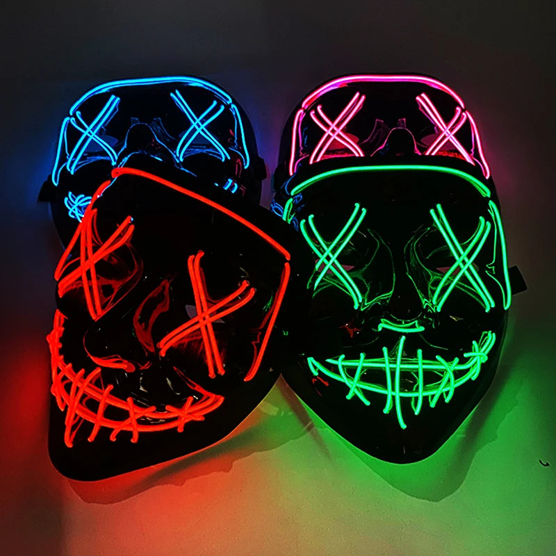 11,50 euros !!! Masque LED Néon Sans Fil Brille dans le Noir Masque Lumineux Stylé Soirées, Discothèque, Insta , Tiktok Horreur Cosplay Masque Stylé pour Halloween Prank ( plusieurs Couleurs dispo )