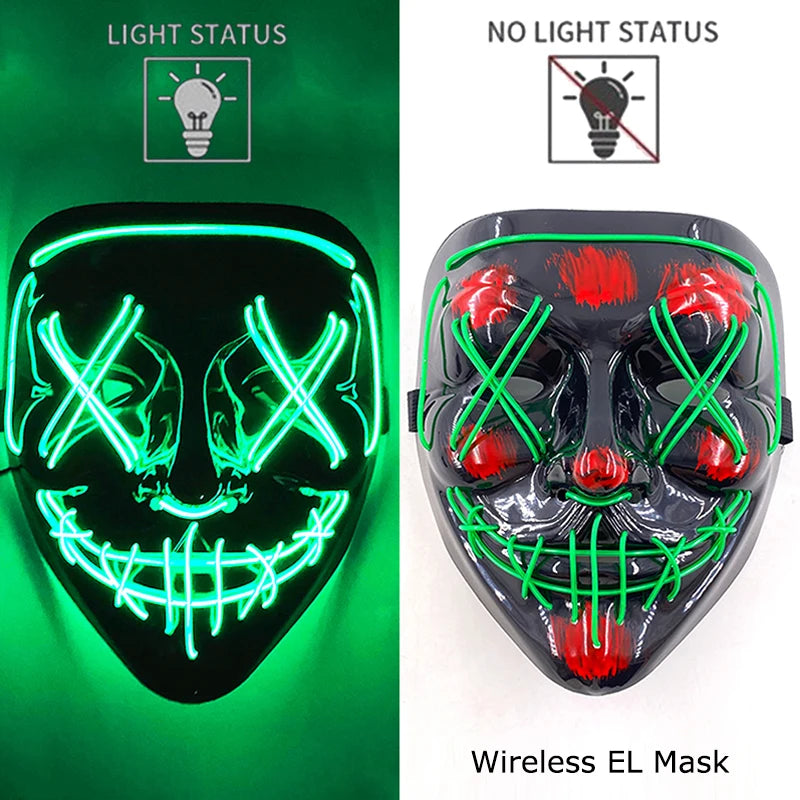 11,50 euros !!! Masque LED Néon Sans Fil Brille dans le Noir Masque Lumineux Stylé Soirées, Discothèque, Insta , Tiktok Horreur Cosplay Masque Stylé pour Halloween Prank ( plusieurs Couleurs dispo )