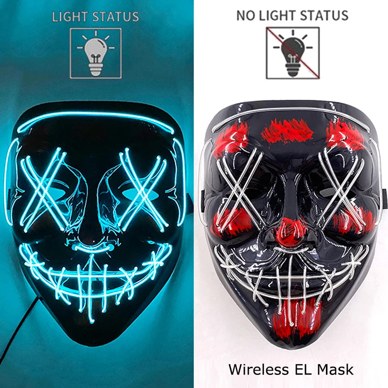 11,50 euros !!! Masque LED Néon Sans Fil Brille dans le Noir Masque Lumineux Stylé Soirées, Discothèque, Insta , Tiktok Horreur Cosplay Masque Stylé pour Halloween Prank ( plusieurs Couleurs dispo )