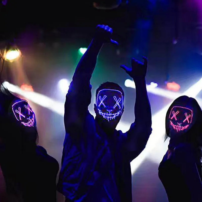 11,50 euros !!! Masque LED Néon Sans Fil Brille dans le Noir Masque Lumineux Stylé Soirées, Discothèque, Insta , Tiktok Horreur Cosplay Masque Stylé pour Halloween Prank ( plusieurs Couleurs dispo )