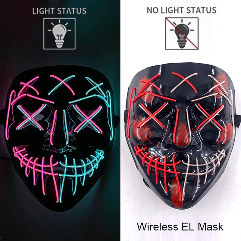 11,50 euros !!! Masque LED Néon Sans Fil Brille dans le Noir Masque Lumineux Stylé Soirées, Discothèque, Insta , Tiktok Horreur Cosplay Masque Stylé pour Halloween Prank ( plusieurs Couleurs dispo )