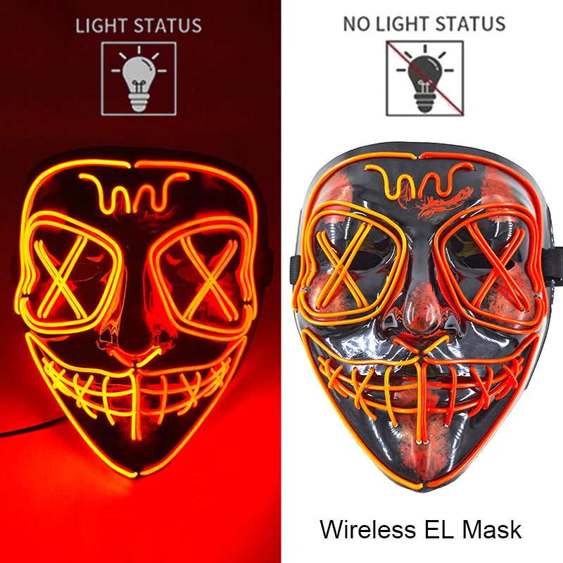 11,50 euros !!! Masque LED Néon Sans Fil Brille dans le Noir Masque Lumineux Stylé Soirées, Discothèque, Insta , Tiktok Horreur Cosplay Masque Stylé pour Halloween Prank ( plusieurs Couleurs dispo )