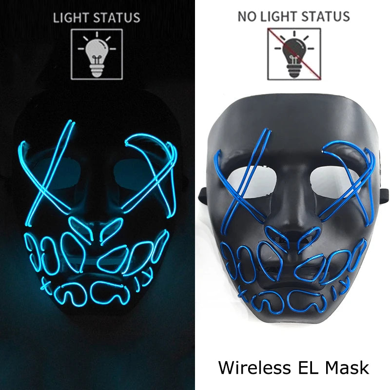 11,50 euros !!! Masque LED Néon Sans Fil Brille dans le Noir Masque Lumineux Stylé Soirées, Discothèque, Insta , Tiktok Horreur Cosplay Masque Stylé pour Halloween Prank ( plusieurs Couleurs dispo )