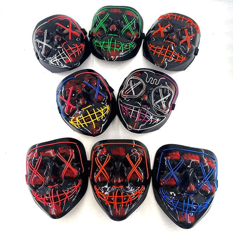11,50 euros !!! Masque LED Néon Sans Fil Brille dans le Noir Masque Lumineux Stylé Soirées, Discothèque, Insta , Tiktok Horreur Cosplay Masque Stylé pour Halloween Prank ( plusieurs Couleurs dispo )
