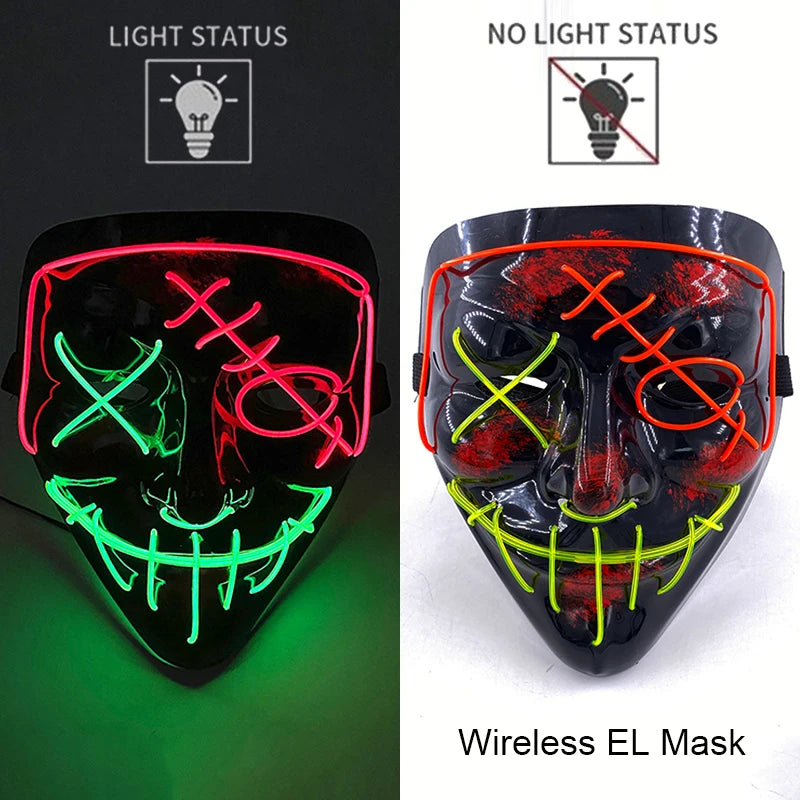 11,50 euros !!! Masque LED Néon Sans Fil Brille dans le Noir Masque Lumineux Stylé Soirées, Discothèque, Insta , Tiktok Horreur Cosplay Masque Stylé pour Halloween Prank ( plusieurs Couleurs dispo )