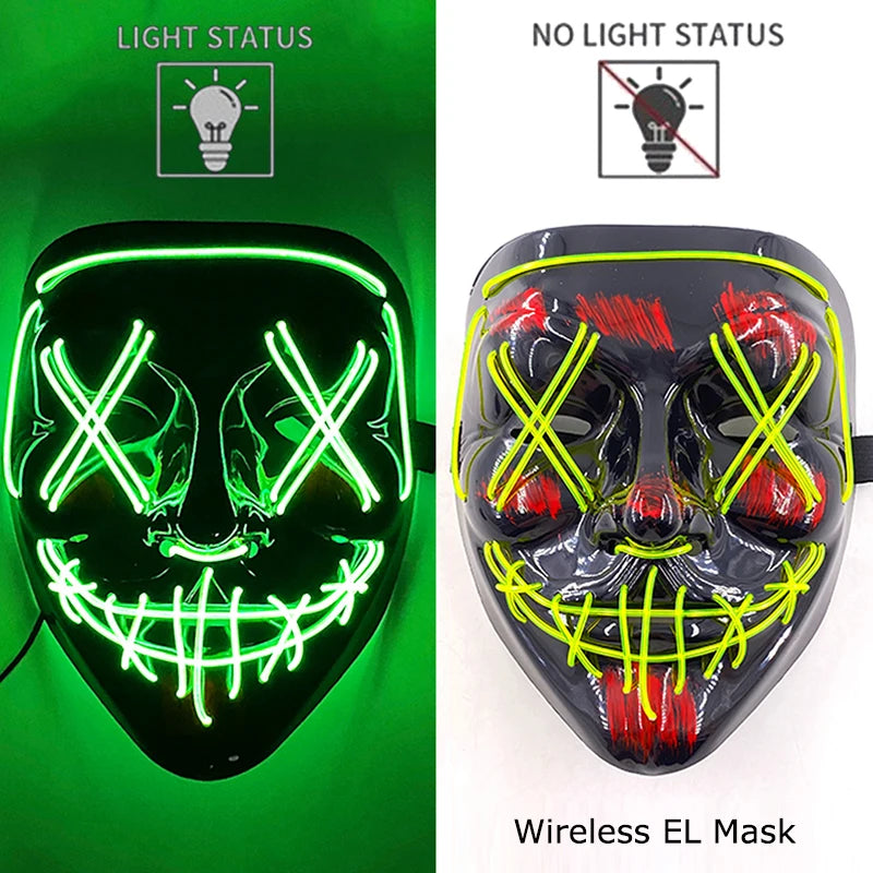 11,50 euros !!! Masque LED Néon Sans Fil Brille dans le Noir Masque Lumineux Stylé Soirées, Discothèque, Insta , Tiktok Horreur Cosplay Masque Stylé pour Halloween Prank ( plusieurs Couleurs dispo )