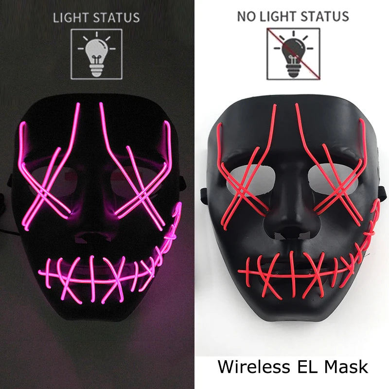 11,50 euros !!! Masque LED Néon Sans Fil Brille dans le Noir Masque Lumineux Stylé Soirées, Discothèque, Insta , Tiktok Horreur Cosplay Masque Stylé pour Halloween Prank ( plusieurs Couleurs dispo )