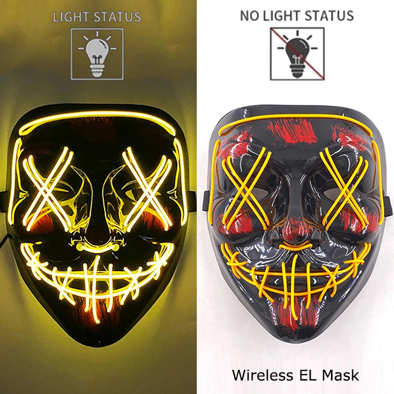 11,50 euros !!! Masque LED Néon Sans Fil Brille dans le Noir Masque Lumineux Stylé Soirées, Discothèque, Insta , Tiktok Horreur Cosplay Masque Stylé pour Halloween Prank ( plusieurs Couleurs dispo )