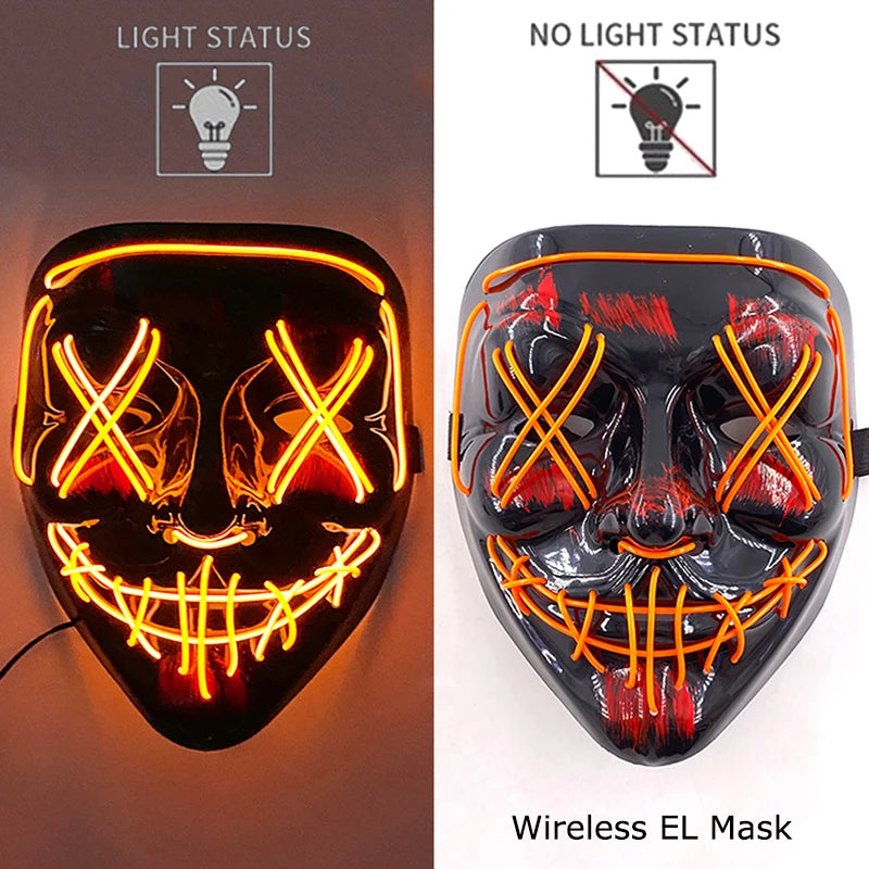 11,50 euros !!! Masque LED Néon Sans Fil Brille dans le Noir Masque Lumineux Stylé Soirées, Discothèque, Insta , Tiktok Horreur Cosplay Masque Stylé pour Halloween Prank ( plusieurs Couleurs dispo )