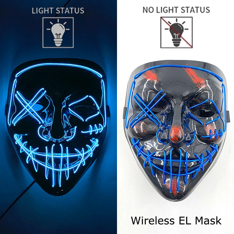 11,50 euros !!! Masque LED Néon Sans Fil Brille dans le Noir Masque Lumineux Stylé Soirées, Discothèque, Insta , Tiktok Horreur Cosplay Masque Stylé pour Halloween Prank ( plusieurs Couleurs dispo )