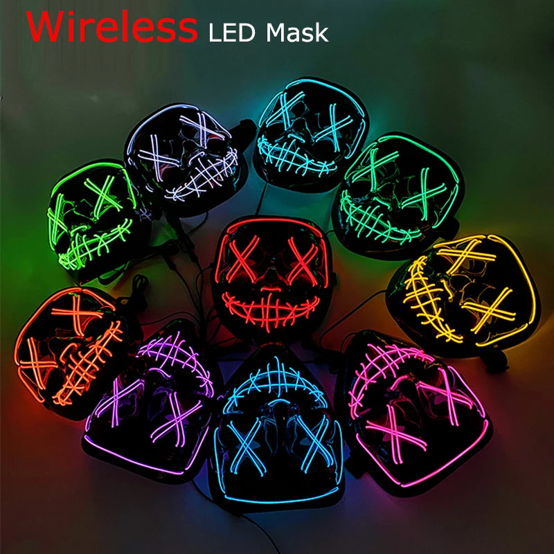 11,50 euros !!! Masque LED Néon Sans Fil Brille dans le Noir Masque Lumineux Stylé Soirées, Discothèque, Insta , Tiktok Horreur Cosplay Masque Stylé pour Halloween Prank ( plusieurs Couleurs dispo )