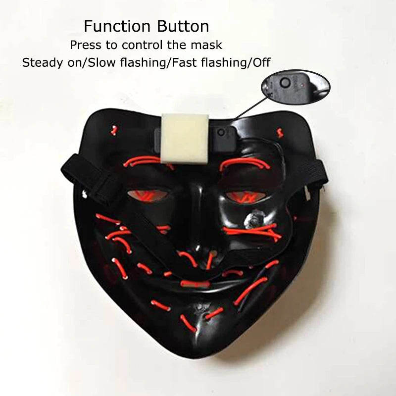 11,50 euros !!! Masque LED Néon Sans Fil Brille dans le Noir Masque Lumineux Stylé Soirées, Discothèque, Insta , Tiktok Horreur Cosplay Masque Stylé pour Halloween Prank ( plusieurs Couleurs dispo )