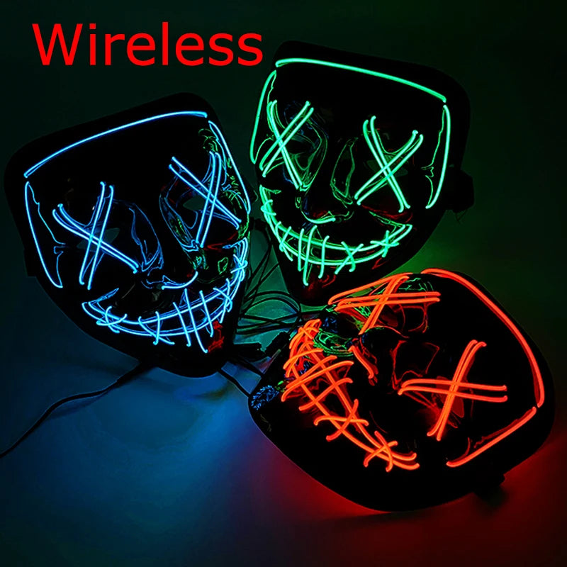 11,50 euros !!! Masque LED Néon Sans Fil Brille dans le Noir Masque Lumineux Stylé Soirées, Discothèque, Insta , Tiktok Horreur Cosplay Masque Stylé pour Halloween Prank ( plusieurs Couleurs dispo )