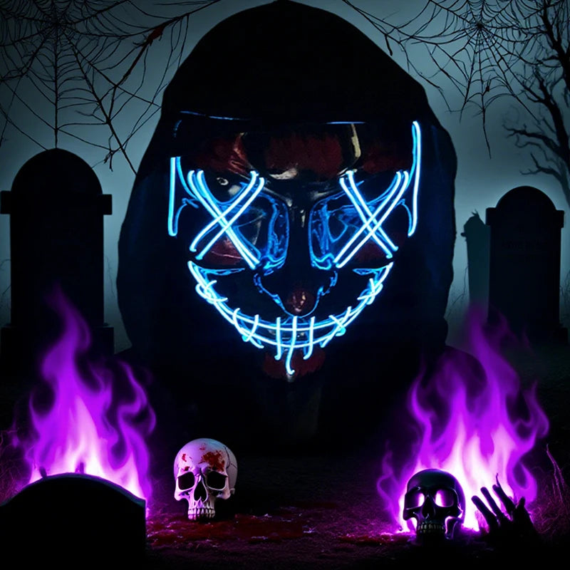 11,50 euros !!! Masque LED Néon Sans Fil Brille dans le Noir Masque Lumineux Stylé Soirées, Discothèque, Insta , Tiktok Horreur Cosplay Masque Stylé pour Halloween Prank ( plusieurs Couleurs dispo )