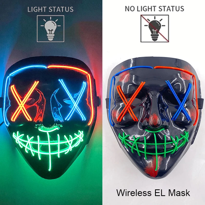 11,50 euros !!! Masque LED Néon Sans Fil Brille dans le Noir Masque Lumineux Stylé Soirées, Discothèque, Insta , Tiktok Horreur Cosplay Masque Stylé pour Halloween Prank ( plusieurs Couleurs dispo )