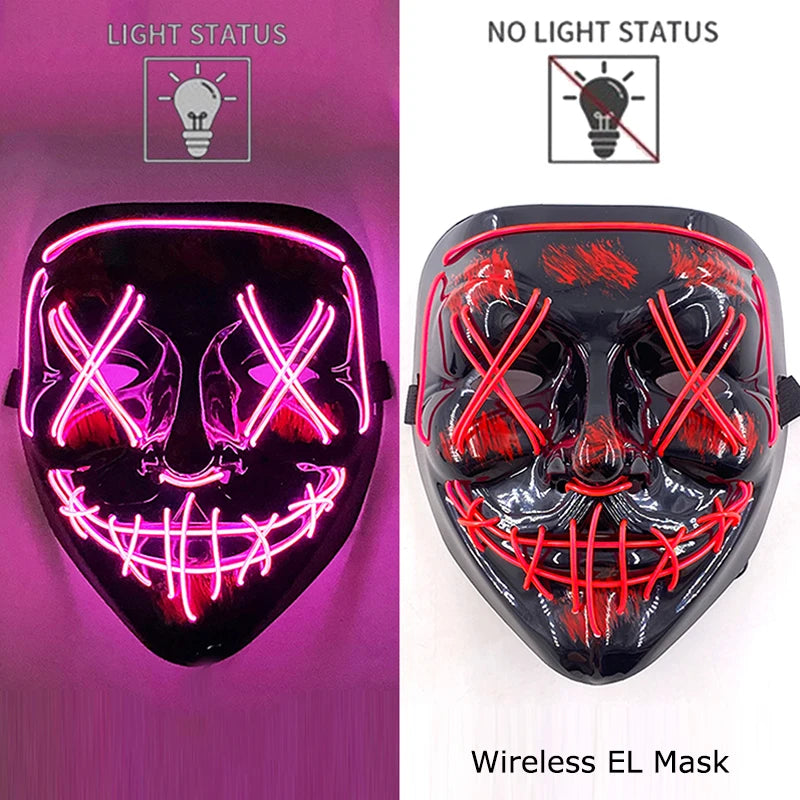 11,50 euros !!! Masque LED Néon Sans Fil Brille dans le Noir Masque Lumineux Stylé Soirées, Discothèque, Insta , Tiktok Horreur Cosplay Masque Stylé pour Halloween Prank ( plusieurs Couleurs dispo )