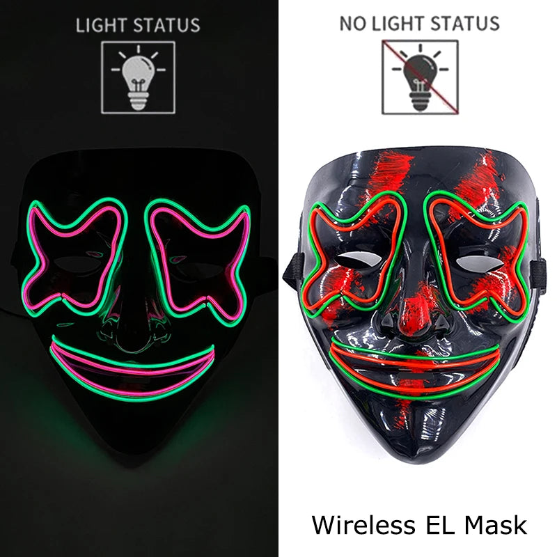 11,50 euros !!! Masque LED Néon Sans Fil Brille dans le Noir Masque Lumineux Stylé Soirées, Discothèque, Insta , Tiktok Horreur Cosplay Masque Stylé pour Halloween Prank ( plusieurs Couleurs dispo )