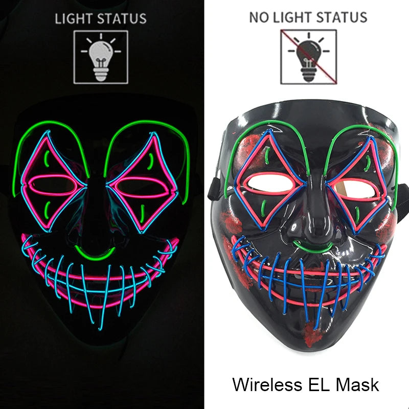 11,50 euros !!! Masque LED Néon Sans Fil Brille dans le Noir Masque Lumineux Stylé Soirées, Discothèque, Insta , Tiktok Horreur Cosplay Masque Stylé pour Halloween Prank ( plusieurs Couleurs dispo )