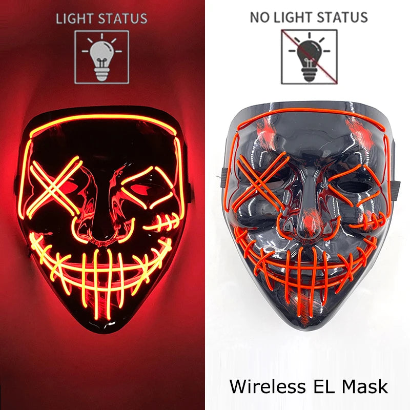 11,50 euros !!! Masque LED Néon Sans Fil Brille dans le Noir Masque Lumineux Stylé Soirées, Discothèque, Insta , Tiktok Horreur Cosplay Masque Stylé pour Halloween Prank ( plusieurs Couleurs dispo )