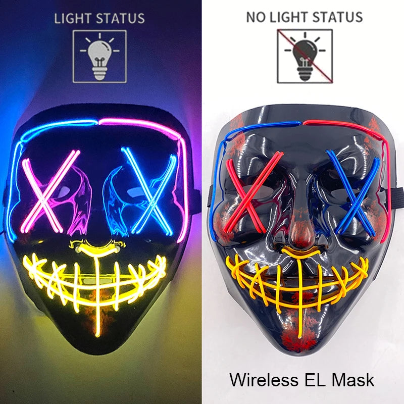 11,50 euros !!! Masque LED Néon Sans Fil Brille dans le Noir Masque Lumineux Stylé Soirées, Discothèque, Insta , Tiktok Horreur Cosplay Masque Stylé pour Halloween Prank ( plusieurs Couleurs dispo )