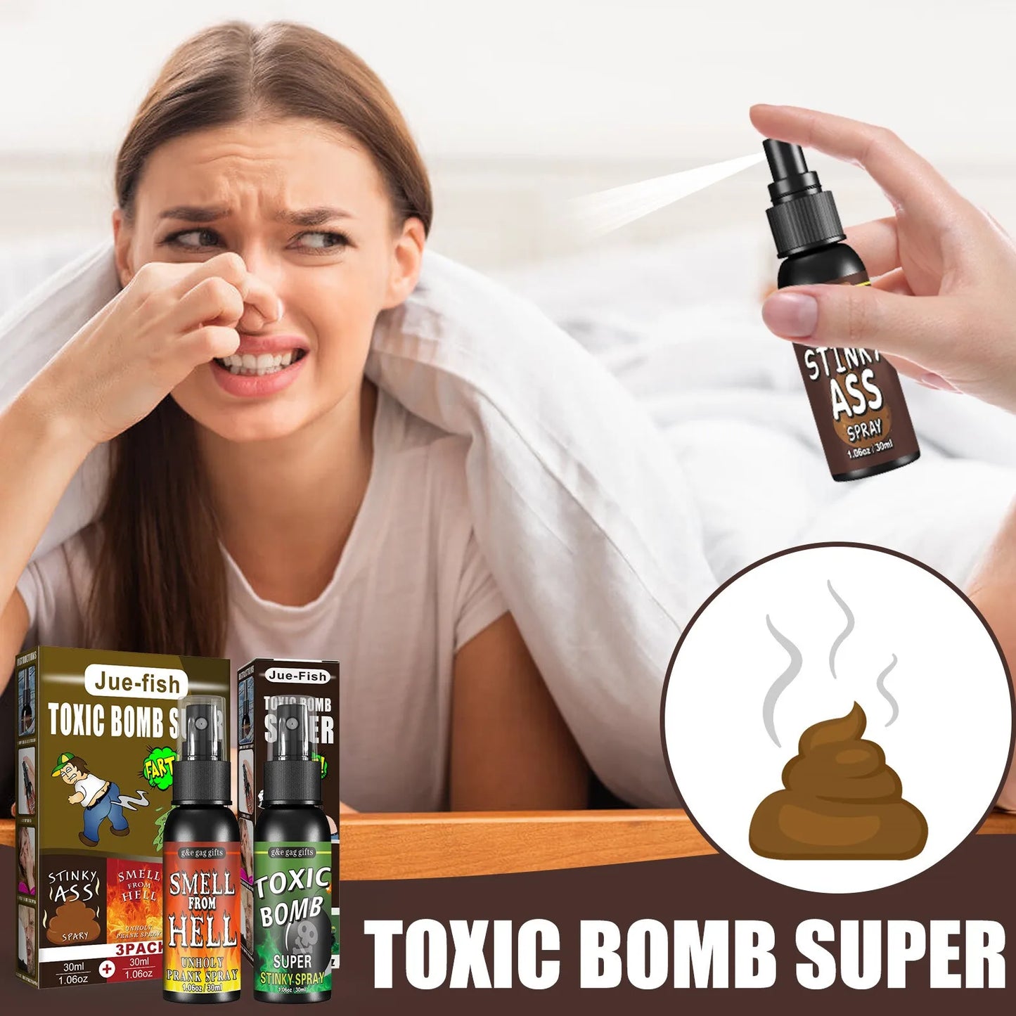 12 euros !!! Spray qui pue très fort la merde de 30ml pour des Prank de malade ! Blagues et farces bien sales ( 3 odeurs disponibles )