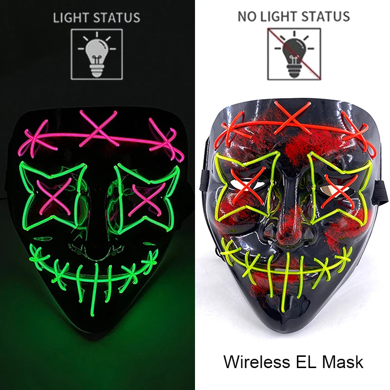 11,50 euros !!! Masque LED Néon Sans Fil Brille dans le Noir Masque Lumineux Stylé Soirées, Discothèque, Insta , Tiktok Horreur Cosplay Masque Stylé pour Halloween Prank ( plusieurs Couleurs dispo )