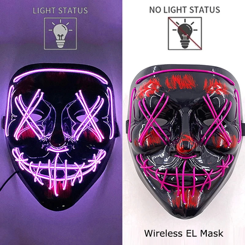 11,50 euros !!! Masque LED Néon Sans Fil Brille dans le Noir Masque Lumineux Stylé Soirées, Discothèque, Insta , Tiktok Horreur Cosplay Masque Stylé pour Halloween Prank ( plusieurs Couleurs dispo )