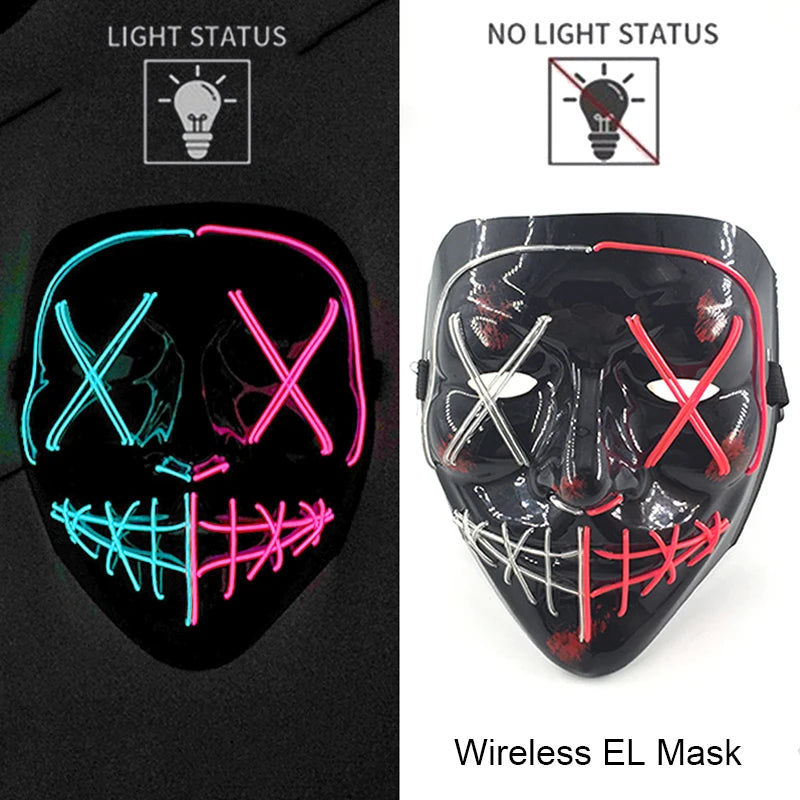 11,50 euros !!! Masque LED Néon Sans Fil Brille dans le Noir Masque Lumineux Stylé Soirées, Discothèque, Insta , Tiktok Horreur Cosplay Masque Stylé pour Halloween Prank ( plusieurs Couleurs dispo )