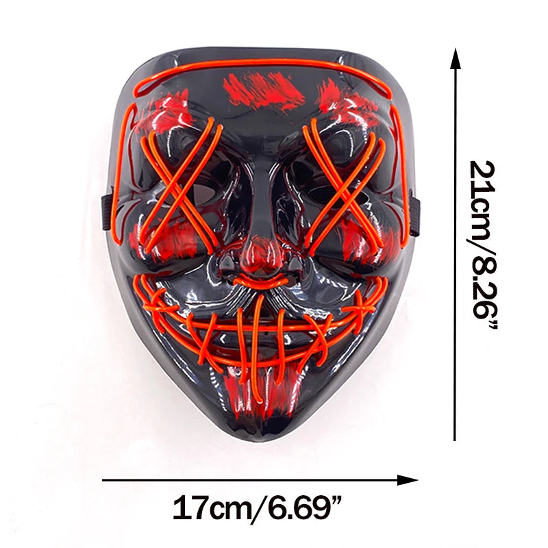 11,50 euros !!! Masque LED Néon Sans Fil Brille dans le Noir Masque Lumineux Stylé Soirées, Discothèque, Insta , Tiktok Horreur Cosplay Masque Stylé pour Halloween Prank ( plusieurs Couleurs dispo )