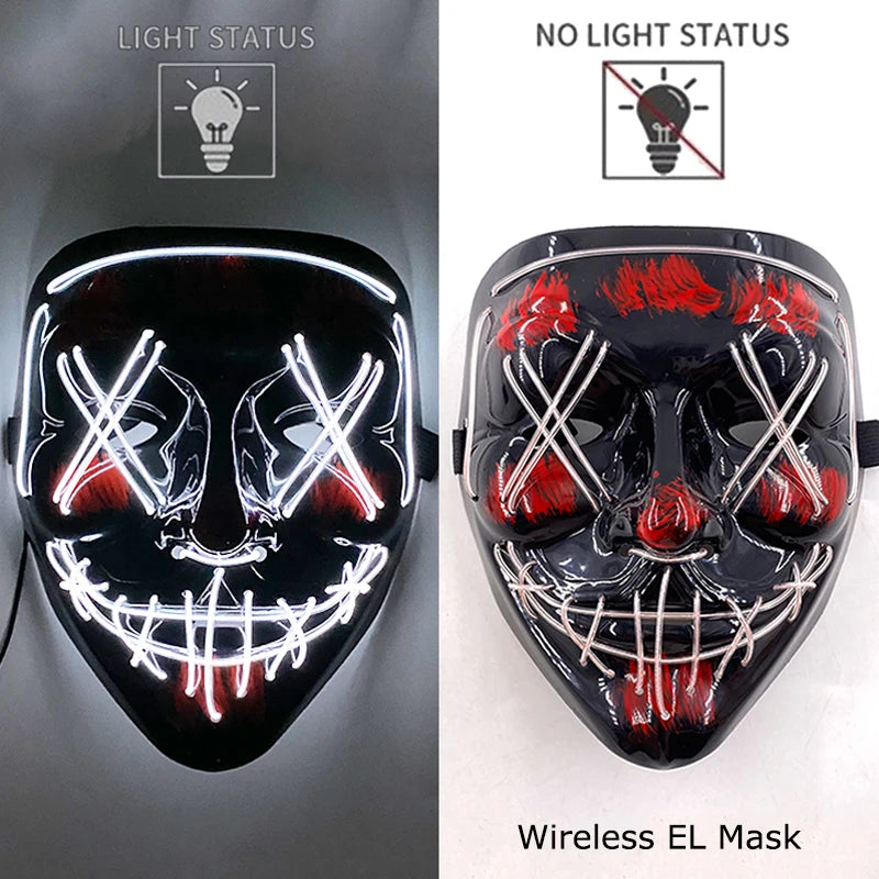 11,50 euros !!! Masque LED Néon Sans Fil Brille dans le Noir Masque Lumineux Stylé Soirées, Discothèque, Insta , Tiktok Horreur Cosplay Masque Stylé pour Halloween Prank ( plusieurs Couleurs dispo )