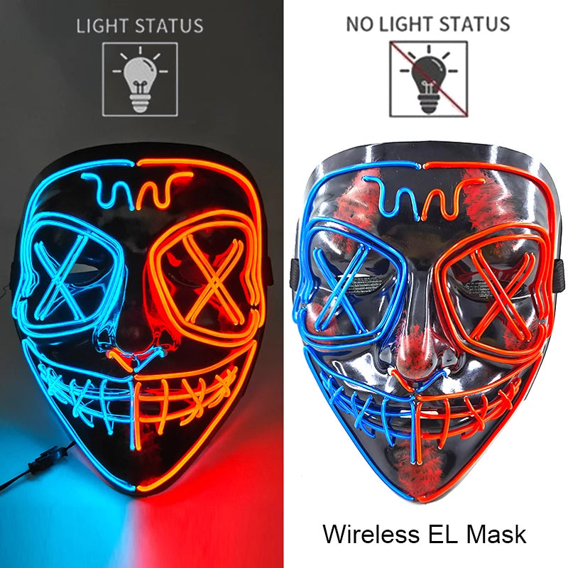 11,50 euros !!! Masque LED Néon Sans Fil Brille dans le Noir Masque Lumineux Stylé Soirées, Discothèque, Insta , Tiktok Horreur Cosplay Masque Stylé pour Halloween Prank ( plusieurs Couleurs dispo )