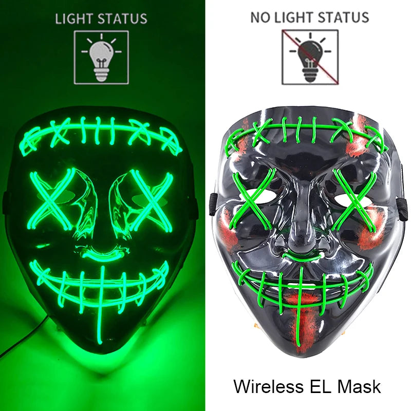 11,50 euros !!! Masque LED Néon Sans Fil Brille dans le Noir Masque Lumineux Stylé Soirées, Discothèque, Insta , Tiktok Horreur Cosplay Masque Stylé pour Halloween Prank ( plusieurs Couleurs dispo )