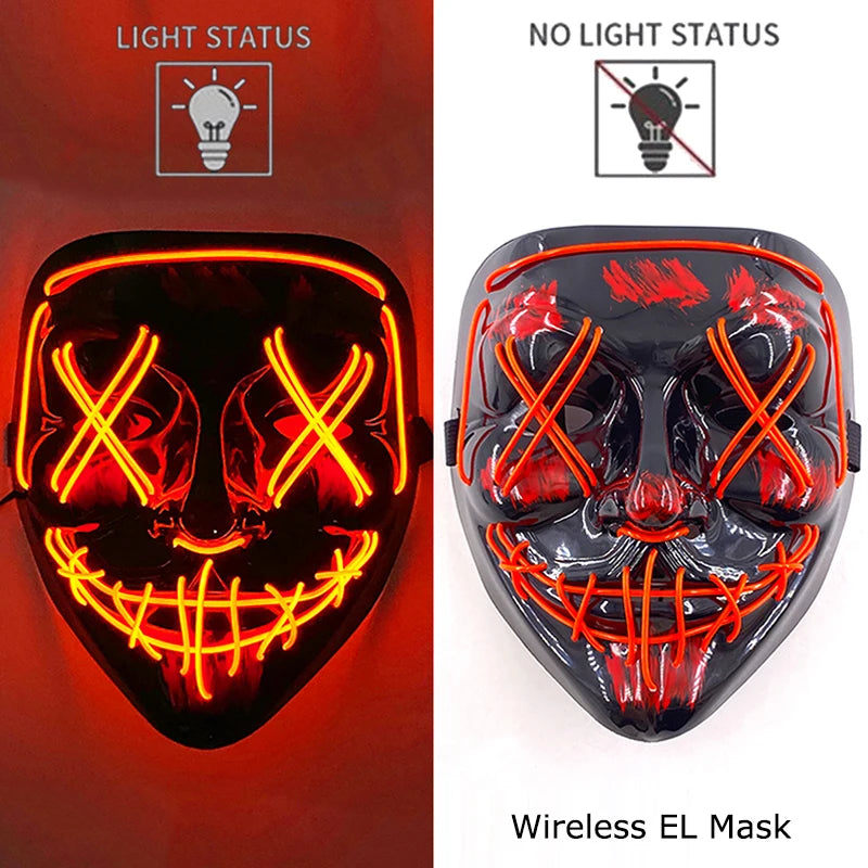 11,50 euros !!! Masque LED Néon Sans Fil Brille dans le Noir Masque Lumineux Stylé Soirées, Discothèque, Insta , Tiktok Horreur Cosplay Masque Stylé pour Halloween Prank ( plusieurs Couleurs dispo )