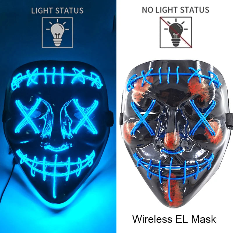 11,50 euros !!! Masque LED Néon Sans Fil Brille dans le Noir Masque Lumineux Stylé Soirées, Discothèque, Insta , Tiktok Horreur Cosplay Masque Stylé pour Halloween Prank ( plusieurs Couleurs dispo )