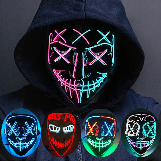 11,50 euros !!!  Masque LED Néon Sans Fil  Brille dans le Noir Masque Lumineux Stylé Soirées, Discothèque, Insta , Tiktok Horreur Cosplay Masque Stylé pour Halloween Prank ( plusieurs Couleurs dispo )
