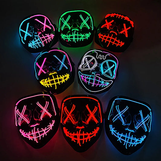 11,50 euros !!!  Masque LED Néon Sans Fil  Brille dans le Noir Masque Lumineux Stylé Soirées, Discothèque, Insta , Tiktok Horreur Cosplay Masque Stylé pour Halloween Prank ( plusieurs Couleurs dispo )